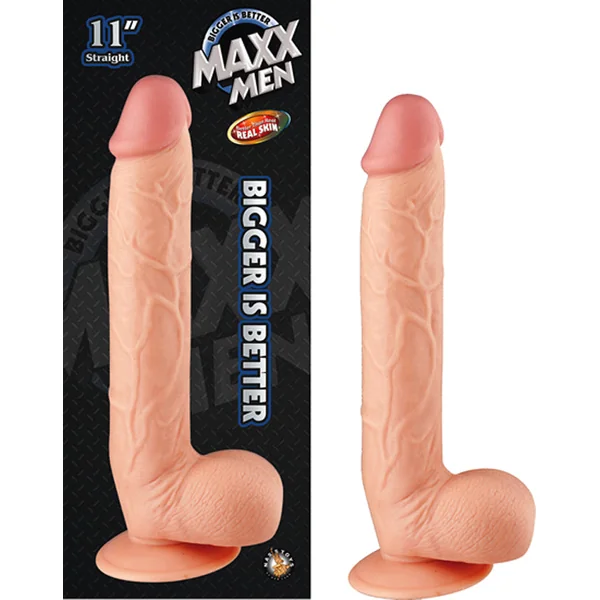 Maxx Men 11in. Real Skin Straight Dong With Balls & Suction Cup (Ivory)