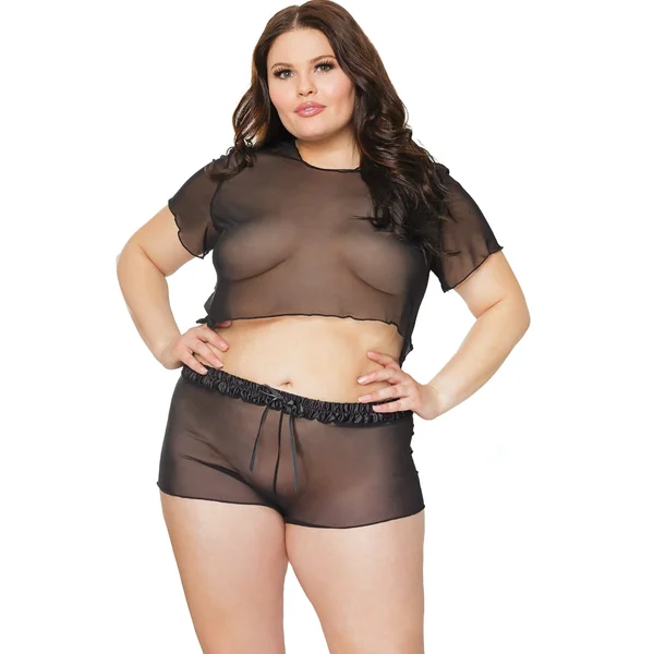 Mesh Crop Top & Booty Short Set | Plus Size