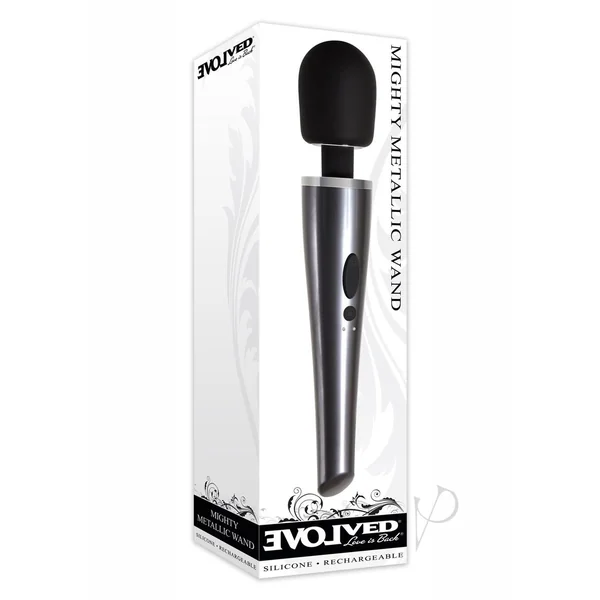 Mighty Metallic Wand Rechargeable Silicone Body Massager - Black