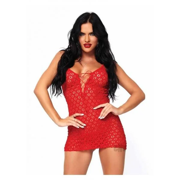 Mini Dress W/lace Up Front & G-string O/s Red