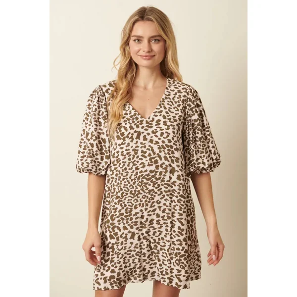 Mittoshop Animal Print Puff Sleeve Mini Dress