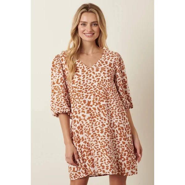 Mittoshop Animal Print Puff Sleeve Mini Dress