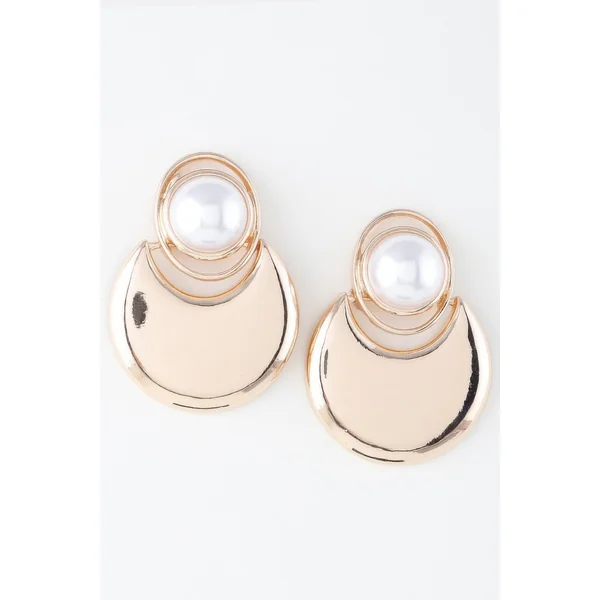 Modern Pearl Crescent Drop Earrings