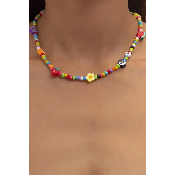 Multi Fruit Flower Charm Bead Necklace