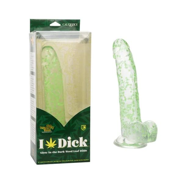 Naughty Bits I Leaf Dick Glow in the Dark Green Weed Leaf Dildo 8 Inch