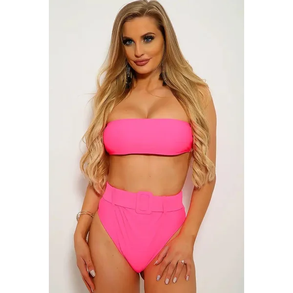 Neon Fuchsia Strapless Two Piece Swimsuit