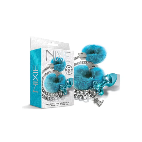 Nixie Metal Butt Plug & Furry Handcuff Set Medium - All Colors