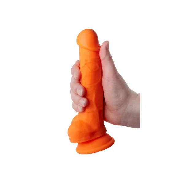 Nood Colours Dual Density Liquid Silicone Dildo with Balls – 5.7 Inch – Orange