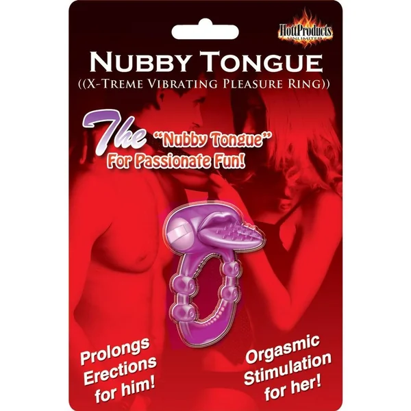 Nubbie Tongue Vibrating Silicone Cock Ring Waterproof – Purple