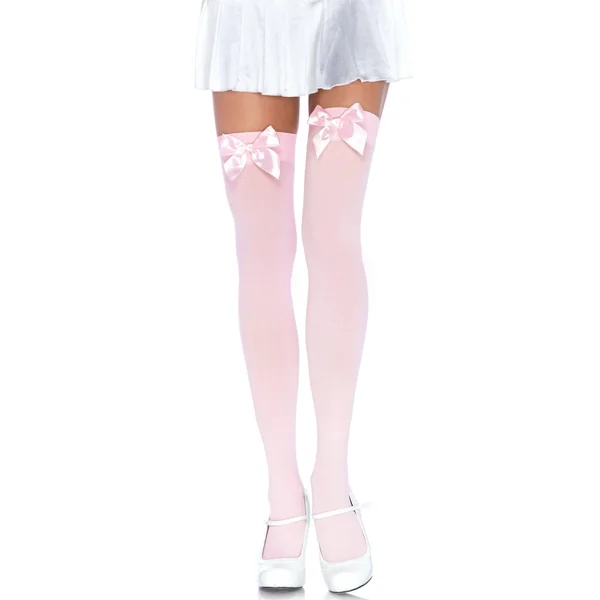 Opaque Bow Thigh High Stockings