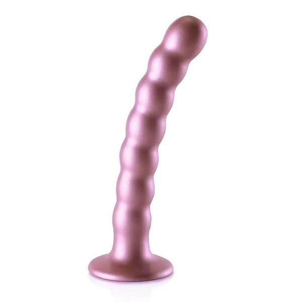 Ouch! Beaded G-Spot Silicone Dildo 6.5in – Metallic Rose Gold