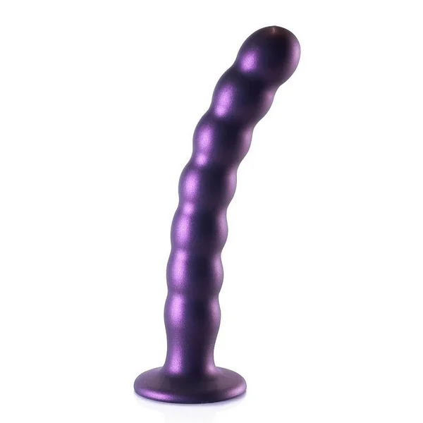 Ouch! Beaded G-Spot Silicone Dildo 8in – Metallic Purple
