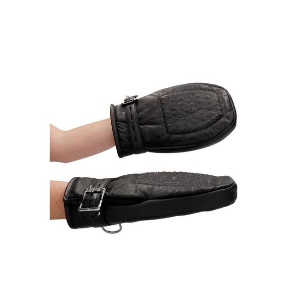 Ouch by Shots Toys - Bondage Mittens Padded With Metal Teeth - Black