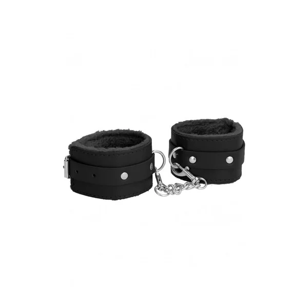 Ouch by Shots Toys - Plush Leather Wrist Cuffs - Black