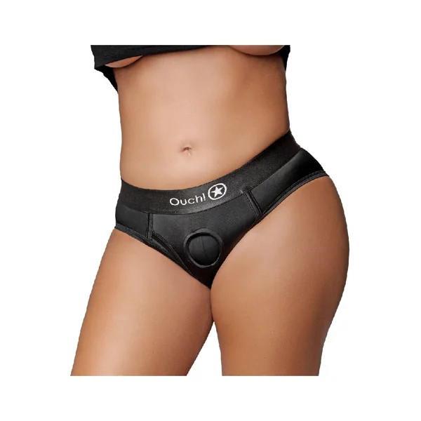Ouch by Shots Toys - Vibrating Strap-on High-cut Brief - Black - Various Sizes