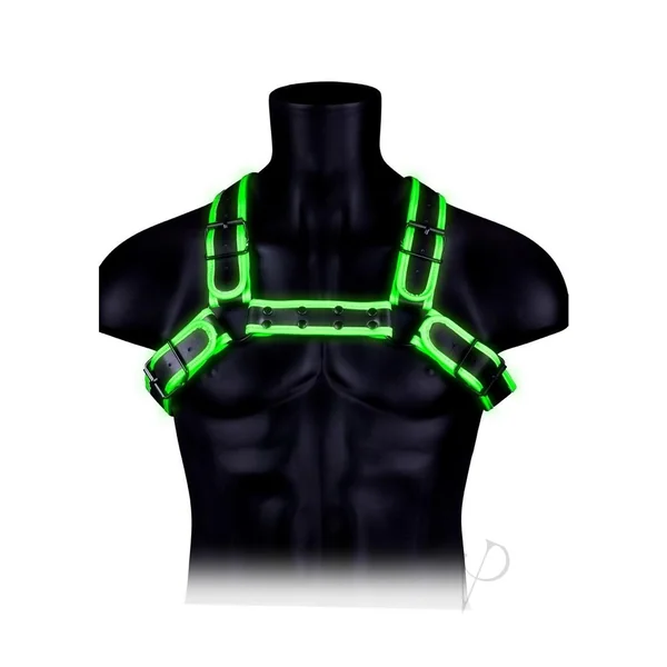 Ouch Glow in the Dark Bondage Gear Adjustable Buckle Bulldog Leather Harness For Men