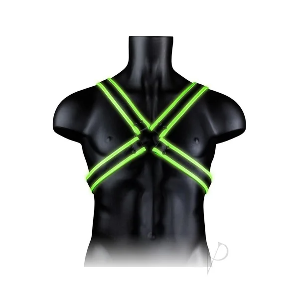 Ouch Glow in the Dark Bondage Gear Adjustable Cross Leather Harness For Men