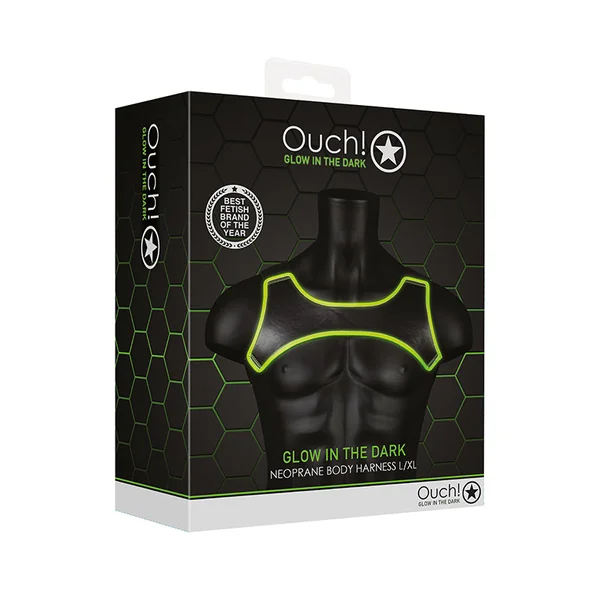 Ouch! Glow in the Dark Neoprene Body Harness Neon Green L/XL
