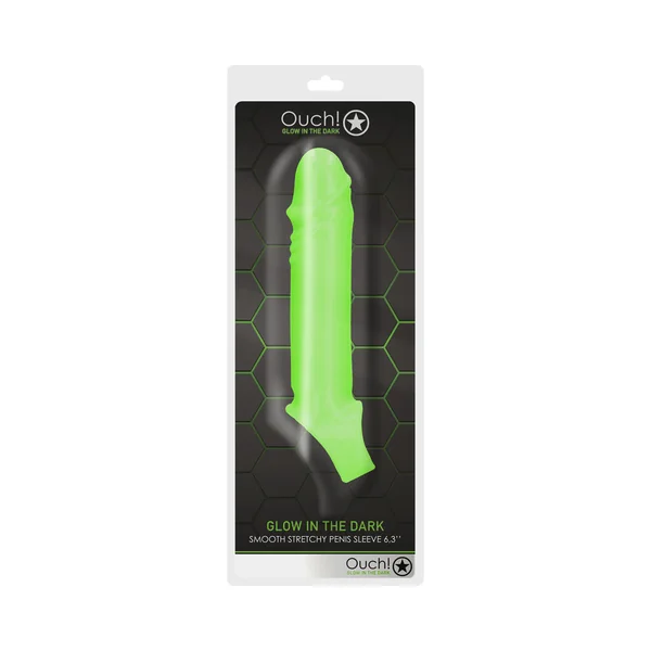 Ouch! Glow in the Dark Smooth Stretchy 6.3 inches Penis Sleeve Neon Green