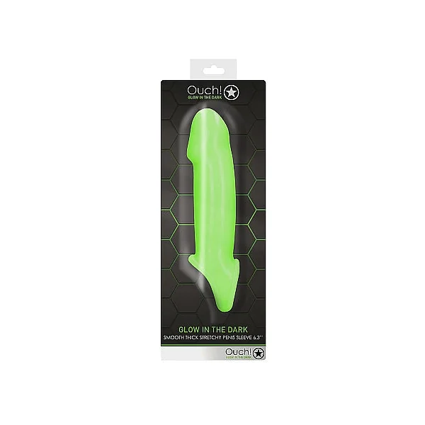 Ouch! Glow in the Dark Smooth Thick Stretchy Penis Sleeve 6.3in Neon Green