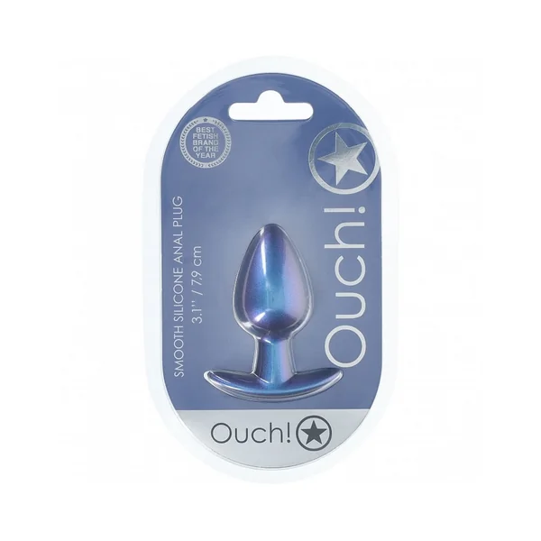 Ouch! Smooth Silicone Anal Plug Medium 3.1 in. Metallic Blue