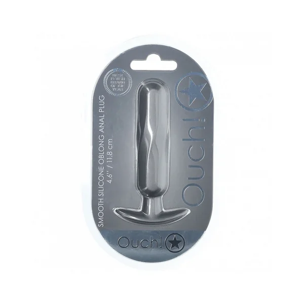 Ouch! Smooth Silicone Oblong Anal Plug 4.6 in. Gun Metal