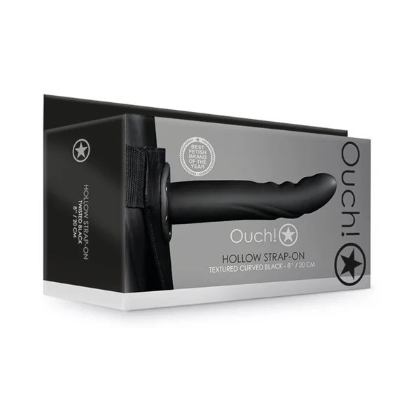 Ouch! Textured Curved 8 in. Hollow Strap-On Black