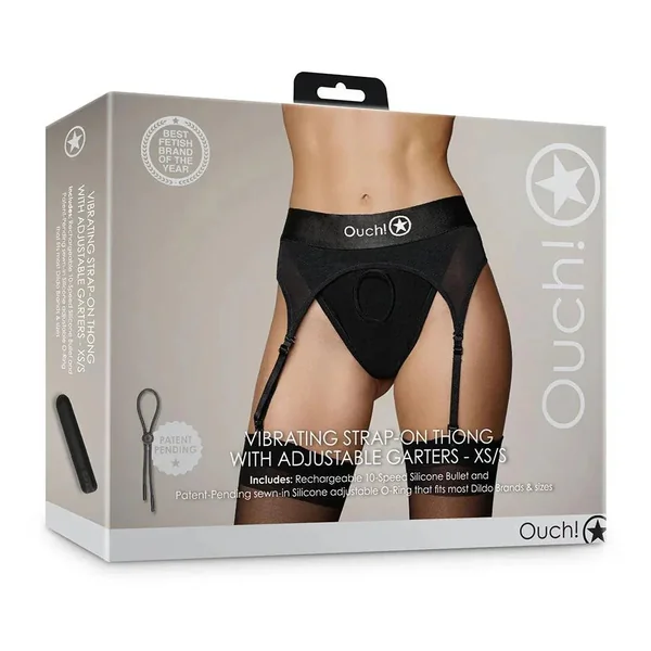 Ouch! Vibrating Strap-On Thong with Adjustable Garters Rechargeable