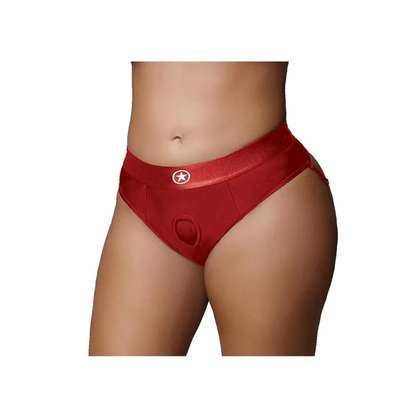 Ouch! Vibrating Strap-On Thong with Rechargeable Bullet – XL/2XL – Red