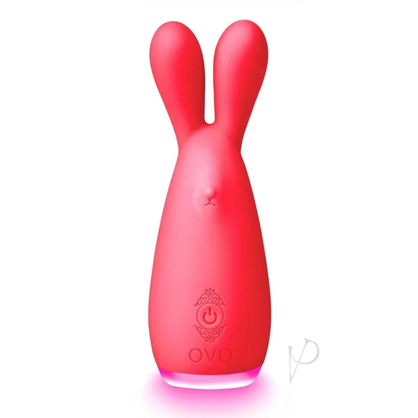 Ovo Ner Light Up Rechargeable Vibrating Rabbit Ears Clitoral Vibrator Red/Orange