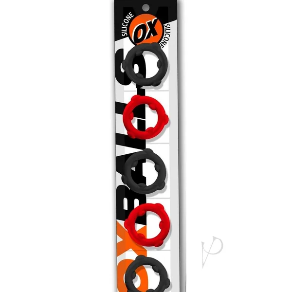 Oxballs Gearheads Silicone Spinner Cock Rings (5 Pack) - Red/Black