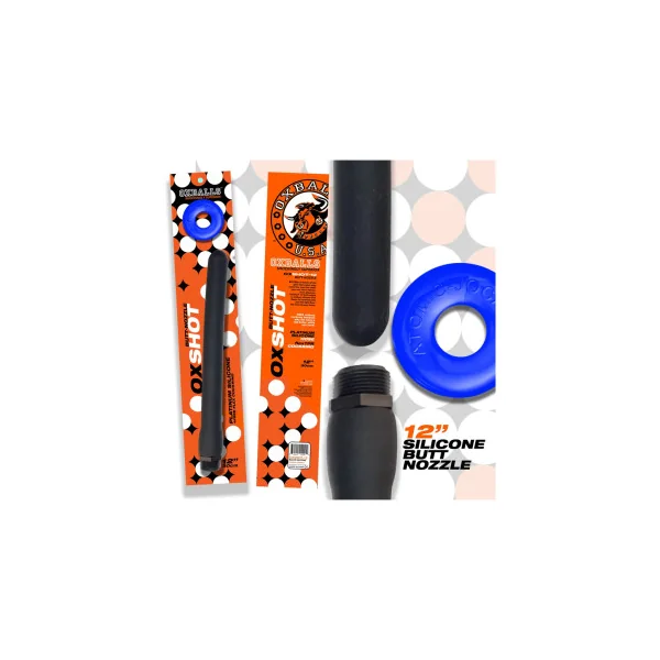 Oxballs Oxshot Butt Nozzle Shower Hose 12 in. + Flex Cock Ring, Black