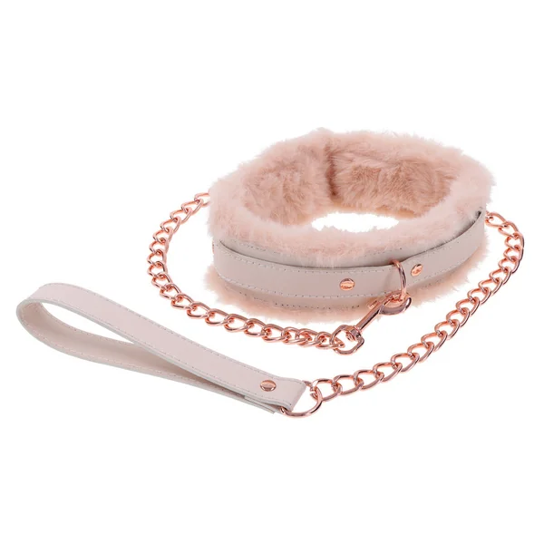 Peach Faux Fur Collar And Leash Set With Rose Gold Luxury