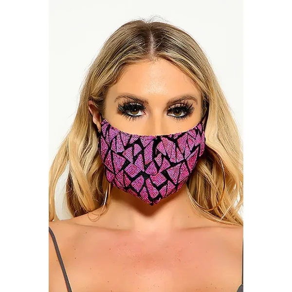 Pink Purple Sequin Geometric Print Fashion Mask