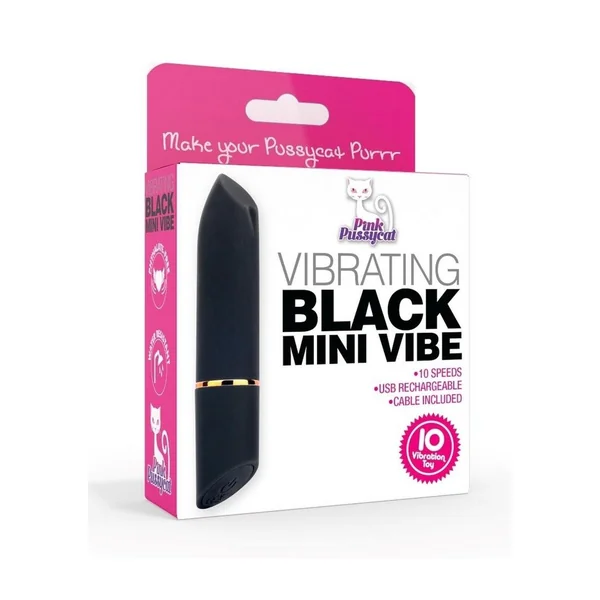 Pink Pussycat Mini Vibe Rechargeable Silicone Bullet – Black