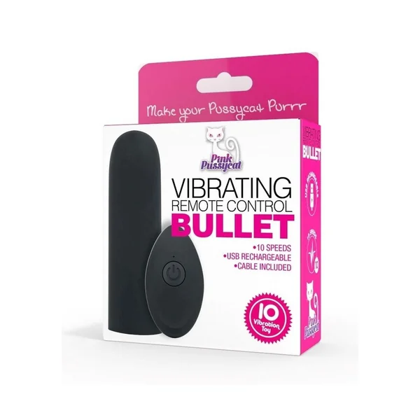 Pink Pussycat Remote Control Rechargeable Bullet – Black