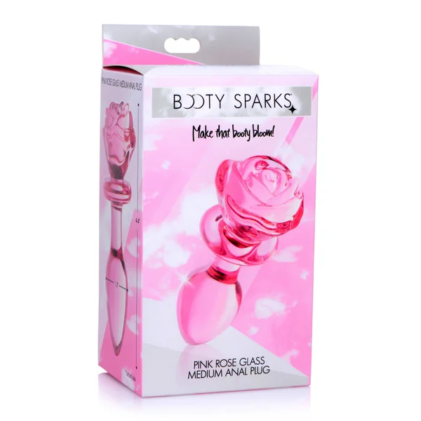 Pink Rose Medium Glass Anal Plug Eco Friendly Erotic Toy
