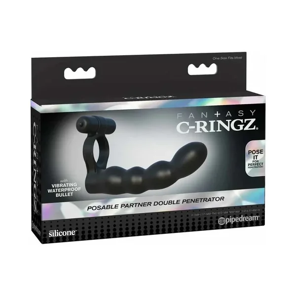 Pipedream Fantasy C-Ringz Posable Partner Double Penetrator Cock Ring with Bullet