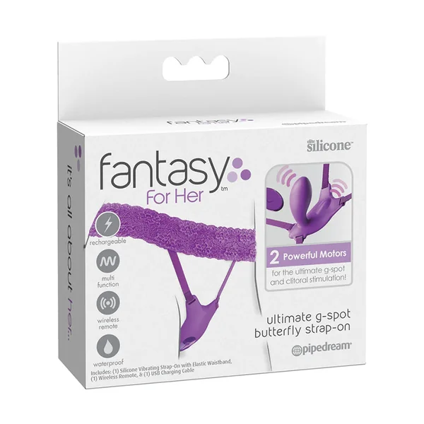 Pipedream Fantasy For Her Ultimate G-Spot Butterfly Strap-On Rechargeable Remote-Controlled Silicone Wearable Vibrator Purple