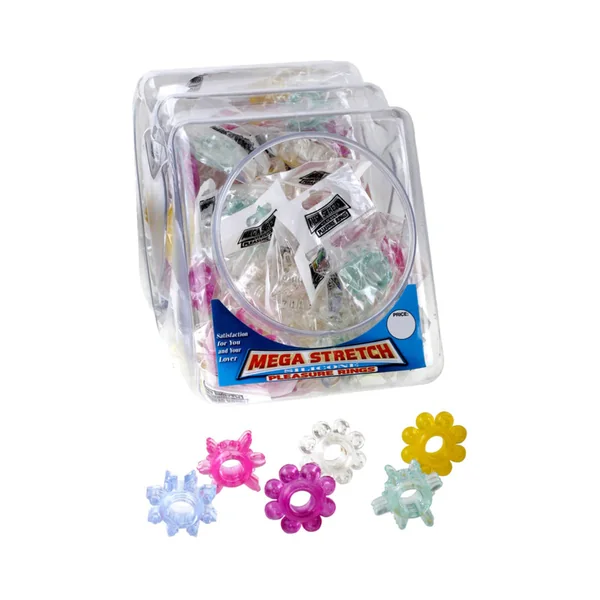 Pipedream Mega Stretch Silicone Pleasure Rings Assorted Colors 72-Pack Display Bowl
