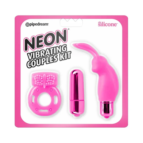 Pipedream Neon 3-Piece Silicone Vibrating Couples Kit Pink