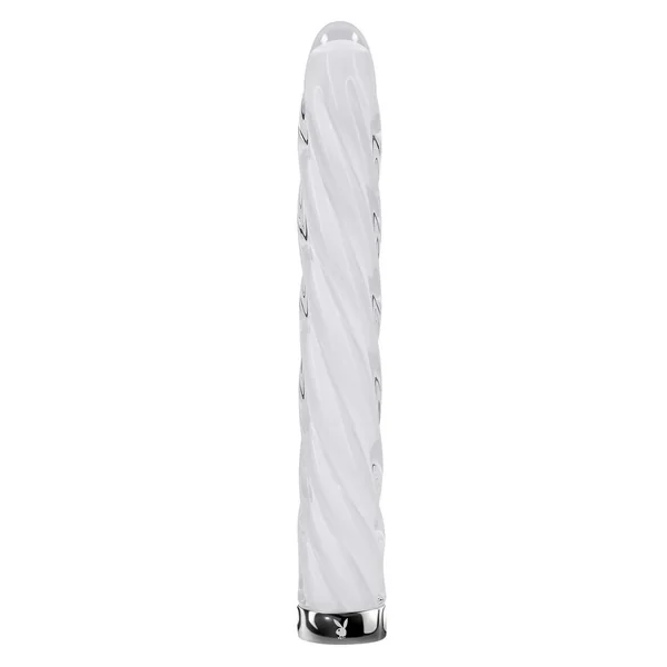 Playboy In a Twist Rechargeable Glass Vibrator – Clear/White