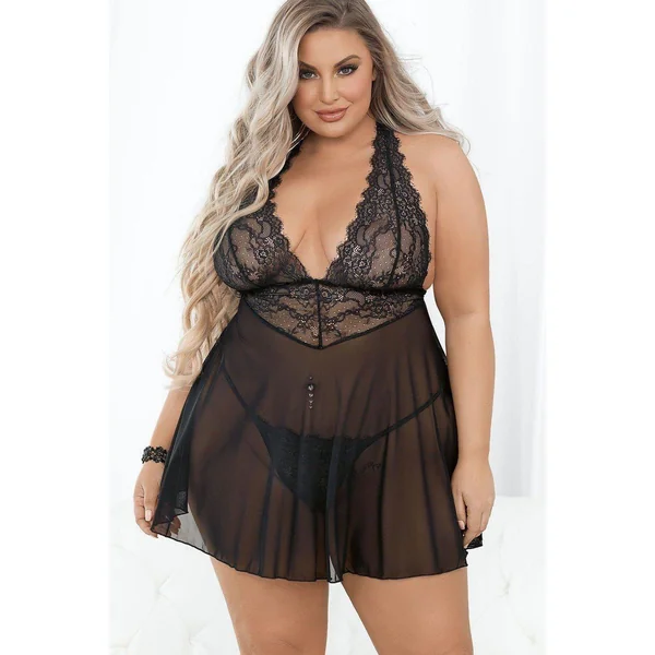 Plus Size Eyelash Lace Babydoll