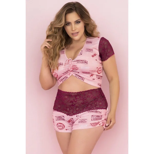 Plus Size Valentine's Day Print PJ Set