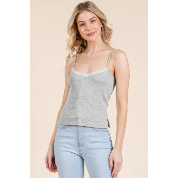 Pointelle W/lace Detail Cami Top
