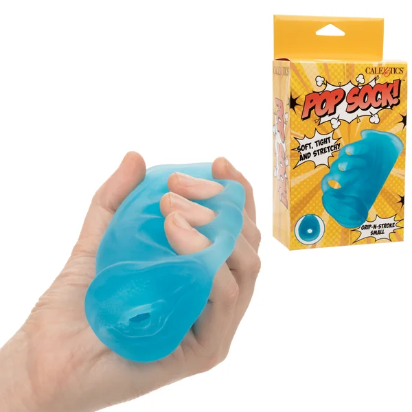Pop Sock! Grip-N-Stroke Dual-Entry Open-Ended 3-Finger Grip Stroker Masturbation Sleeve Blue