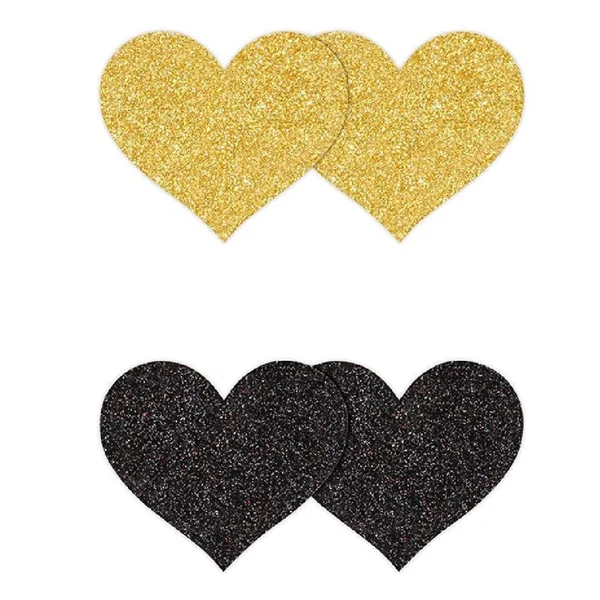 Pretty Pasties Black and Gold Glitter Hearts - Set of 2