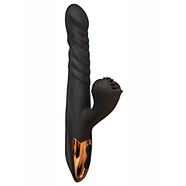 Princess Silicone Rechargeable Heat-Up Spinning Thrusting Rabbit Vibrator - Black
