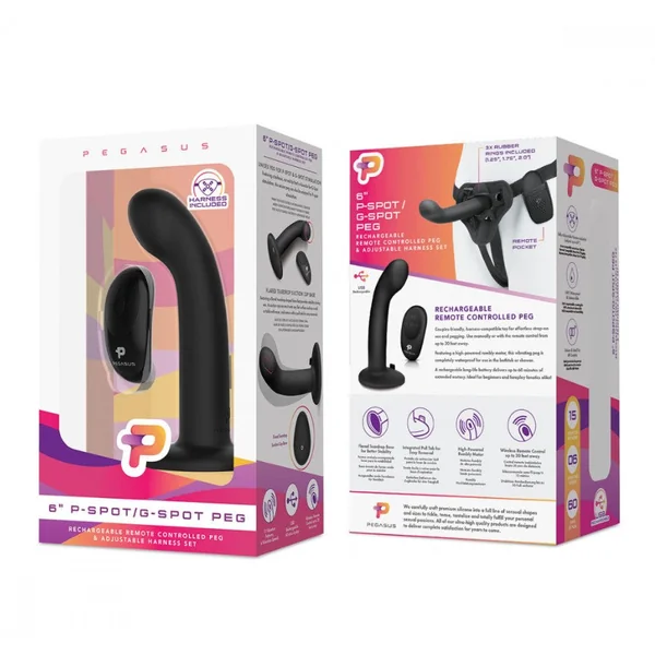 P-Spot / G-Spot Peg With Harness & Remote - 6 inch (Black)