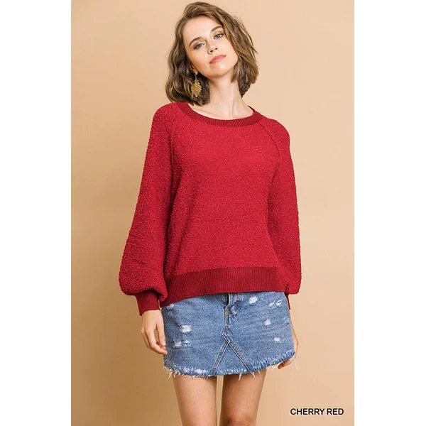 Puff Sleeve Boat Neck Sweater